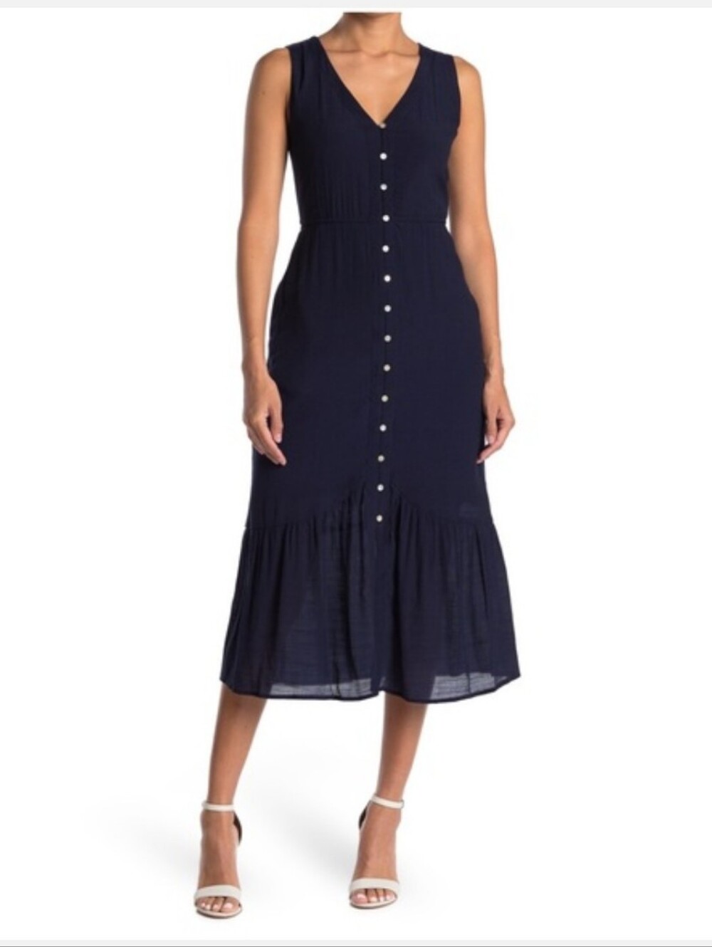 Nanette Lepore Navy Blue Button Front Sleeveless Midi Dress